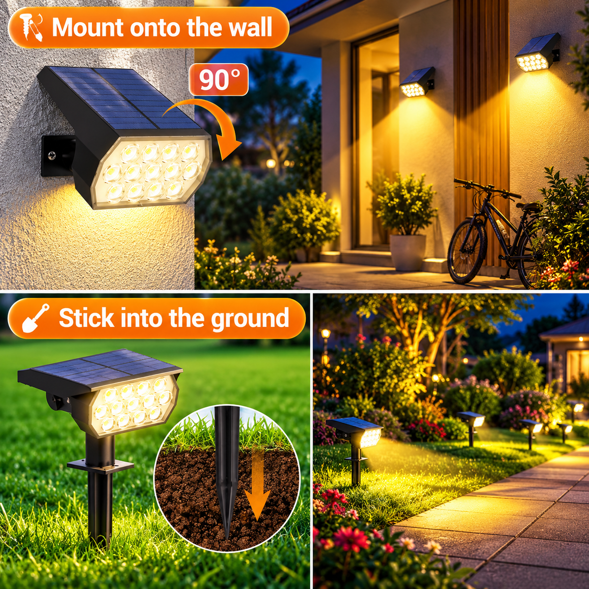 Solar Lights Outdoor Waterproof - 4 Pack