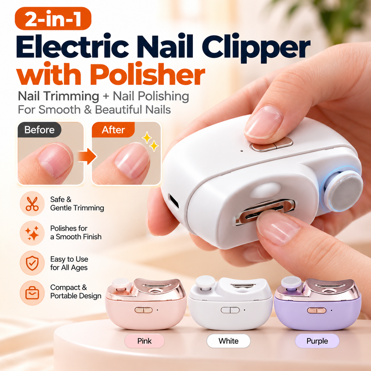 2 in 1 Electric Nail Clipper with Polisher