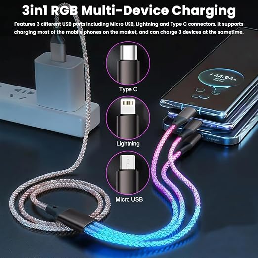 RGB Type C Cable - 3-in-1 66W 6A