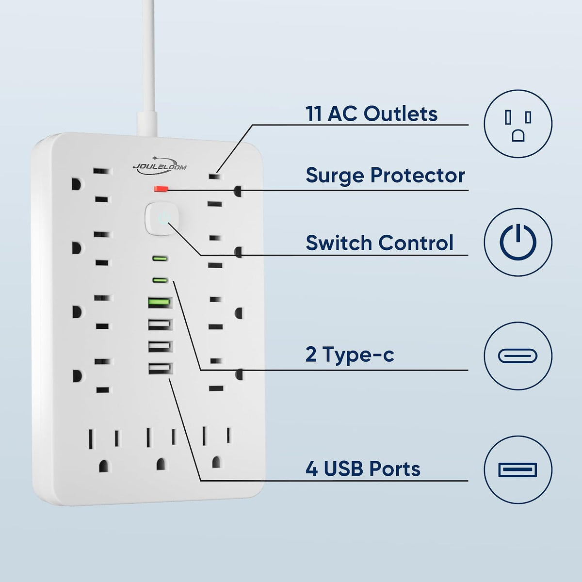 Flat Plug Surge Protector Power Strip