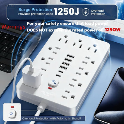Flat Plug Surge Protector Power Strip