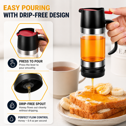 No-Drip Glass Honey & Syrup Dispenser