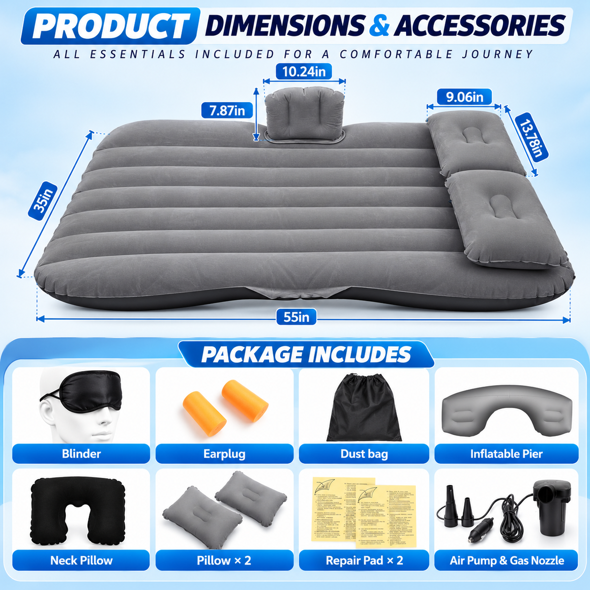 Inflatable Car Air Mattress Back Seat Bed with Air Pump