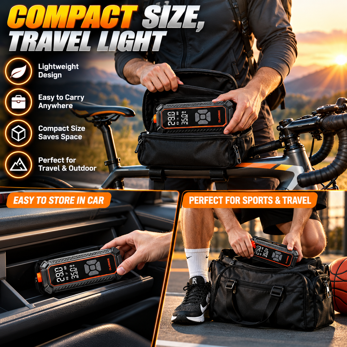 Tire Inflator Portable Air Compressor, Dual Power 6000mAh &12V DC