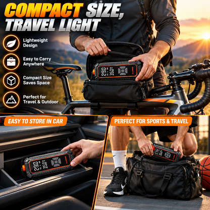 Tire Inflator Portable Air Compressor, Dual Power 6000mAh &12V DC