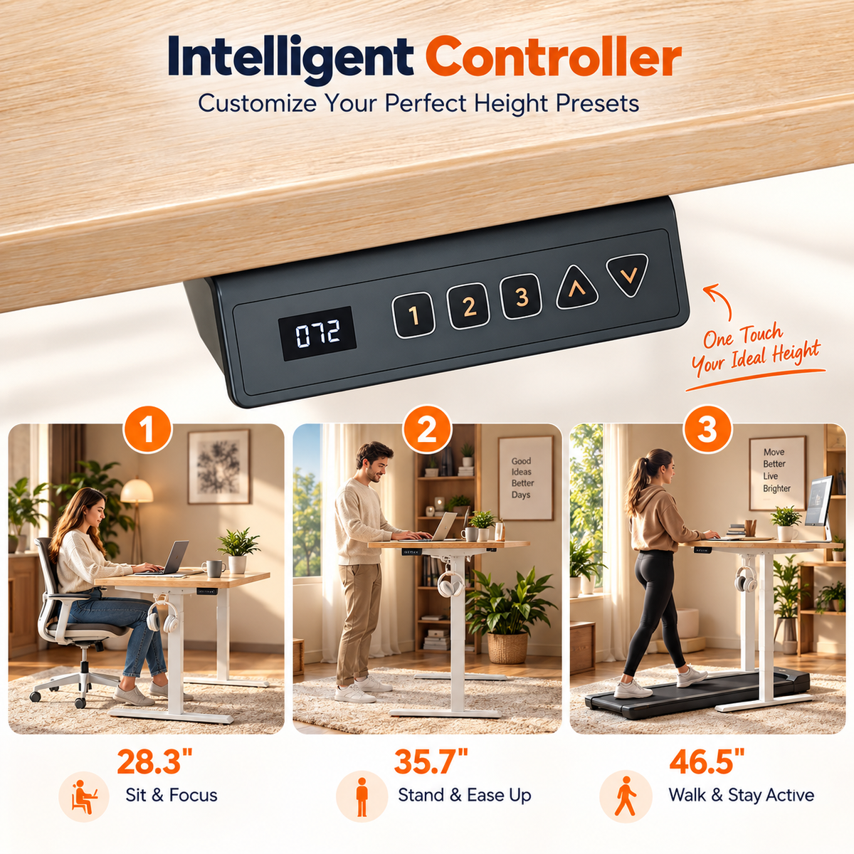 Standing Desk 48 × 24 Inch Electric Height Adjustable