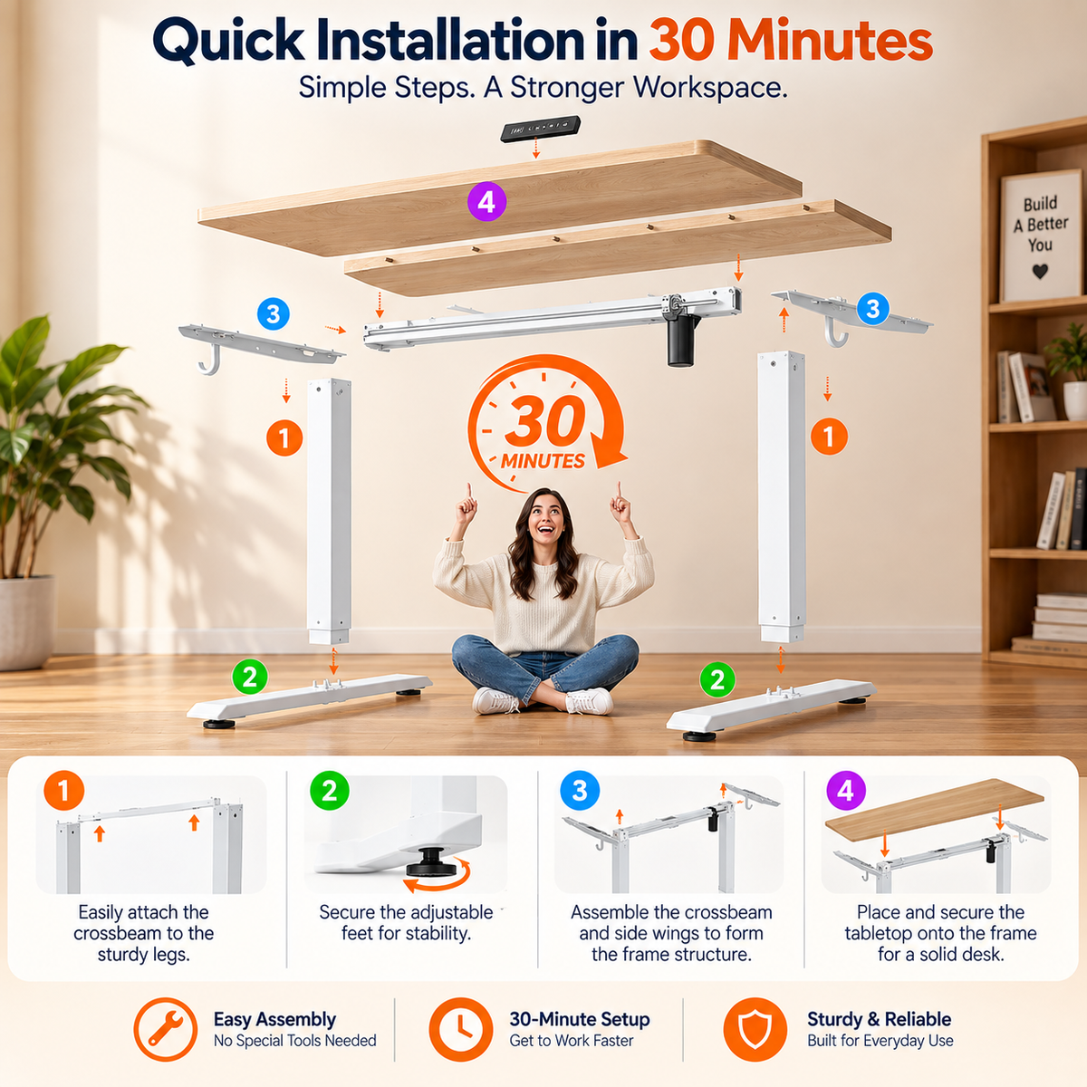Standing Desk 48 × 24 Inch Electric Height Adjustable