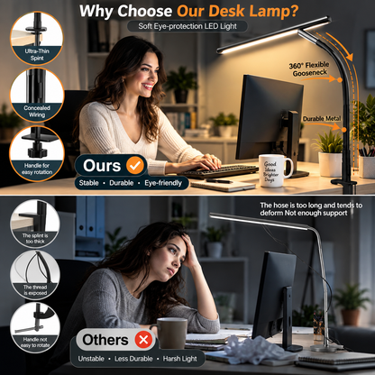 LED Desk Lamp with Clamp, 17" Stepless Dimming Light