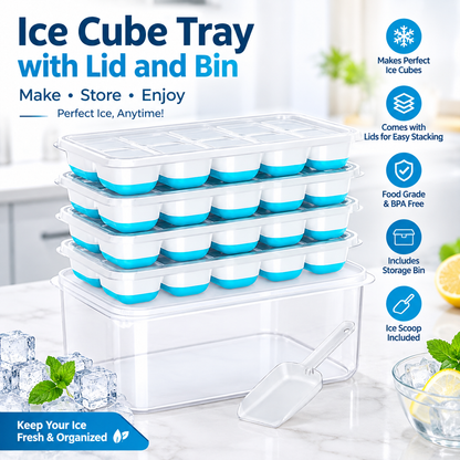 Ice Cube Tray with Lid and Bin