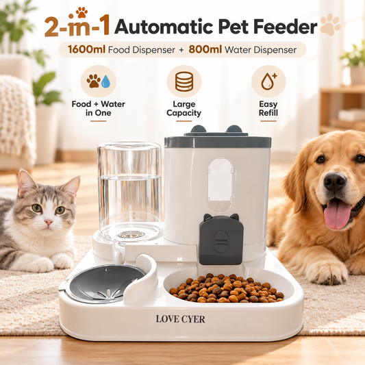 2-in-1 Automatic Pet Feeder, 1600ml Food Dispenser with 800ml Water Dispenser for Cats and Dogs
