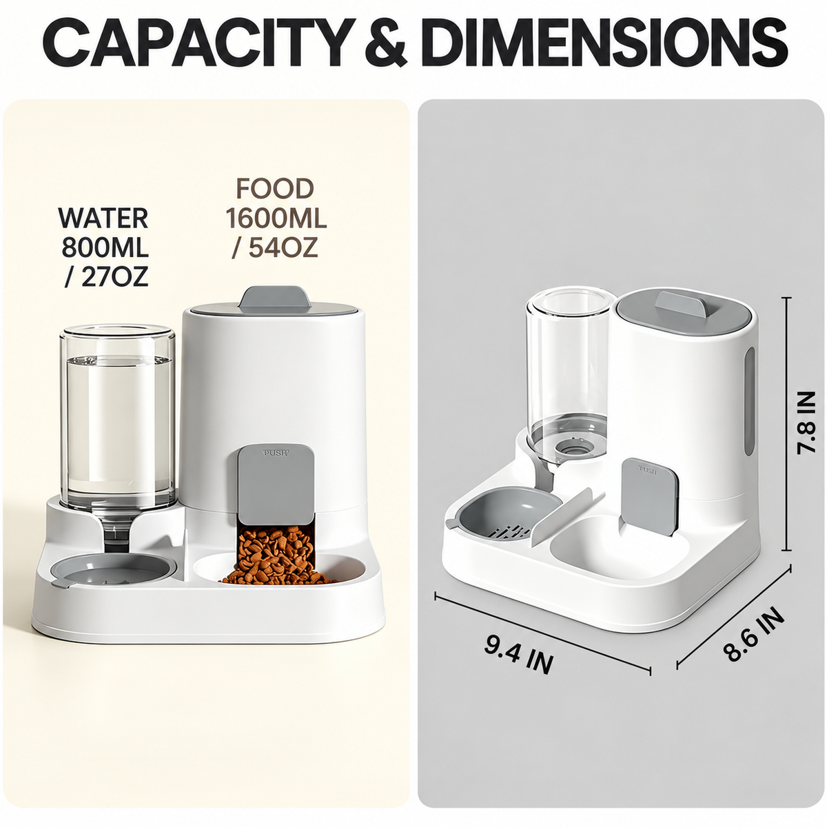 2-in-1 Automatic Pet Feeder, 1600ml Food Dispenser with 800ml Water Dispenser for Cats and Dogs