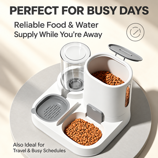 2-in-1 Automatic Pet Feeder, 1600ml Food Dispenser with 800ml Water Dispenser for Cats and Dogs