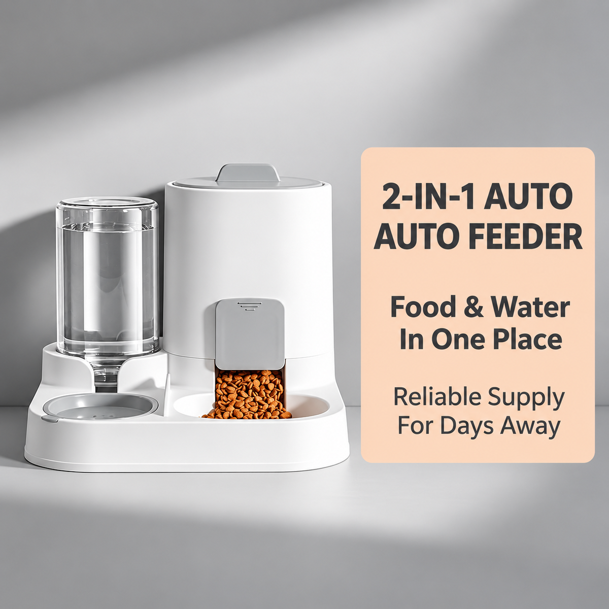 2-in-1 Automatic Pet Feeder, 1600ml Food Dispenser with 800ml Water Dispenser for Cats and Dogs