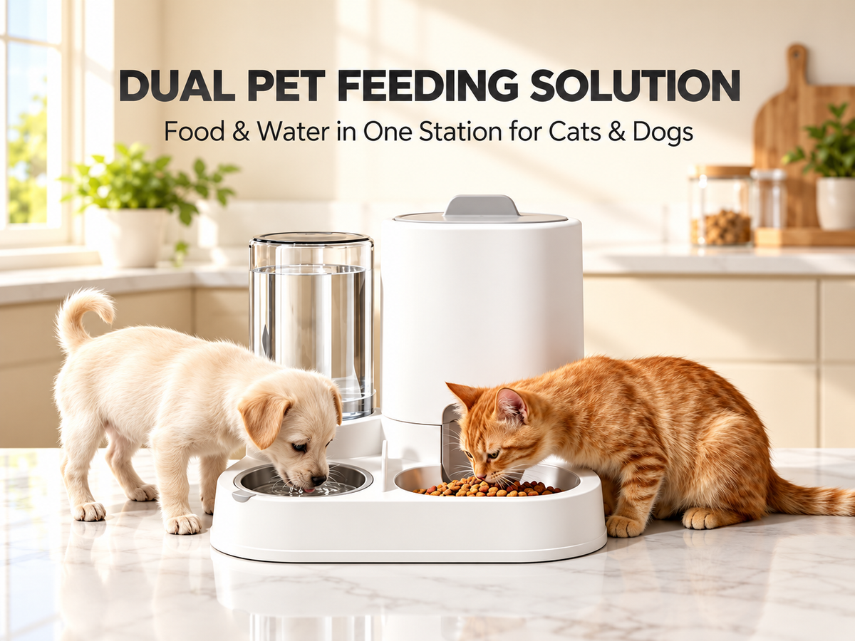 2-in-1 Automatic Pet Feeder, 1600ml Food Dispenser with 800ml Water Dispenser for Cats and Dogs