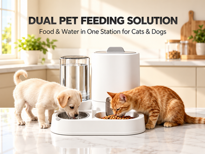 2-in-1 Automatic Pet Feeder, 1600ml Food Dispenser with 800ml Water Dispenser for Cats and Dogs