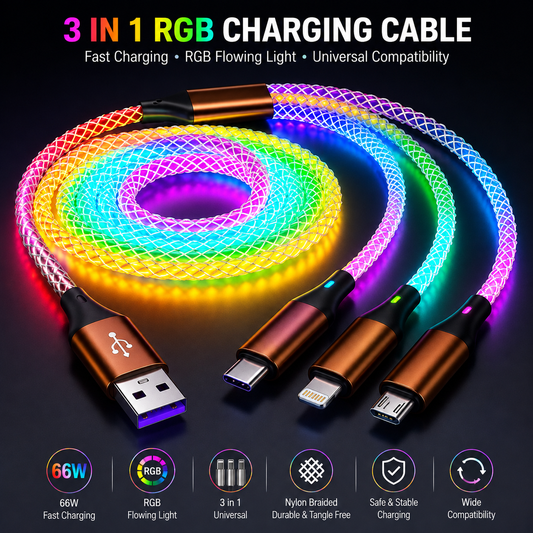 RGB Type C Cable - 3-in-1 66W 6A