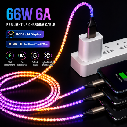 RGB Type C Cable - 3-in-1 66W 6A