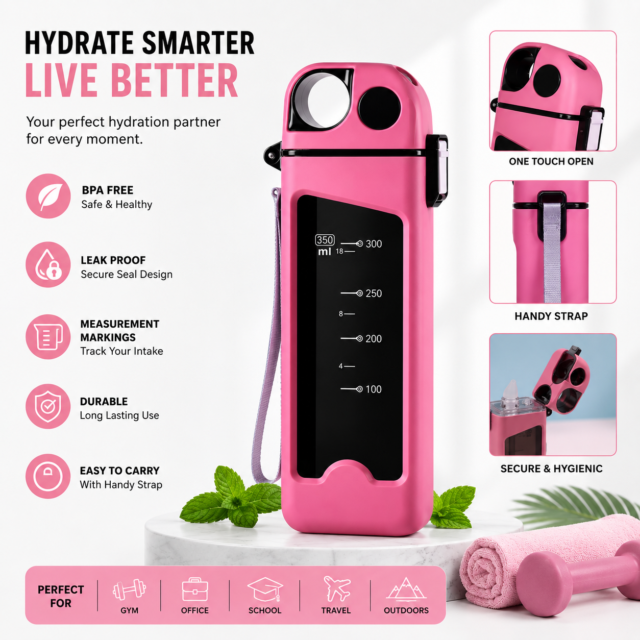 Plastic Leak-Proof Water Bottle - 350ml