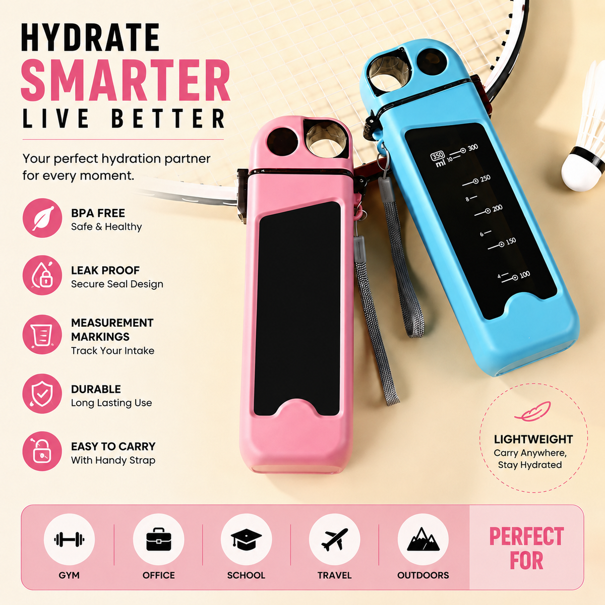 Plastic Leak-Proof Water Bottle - 350ml