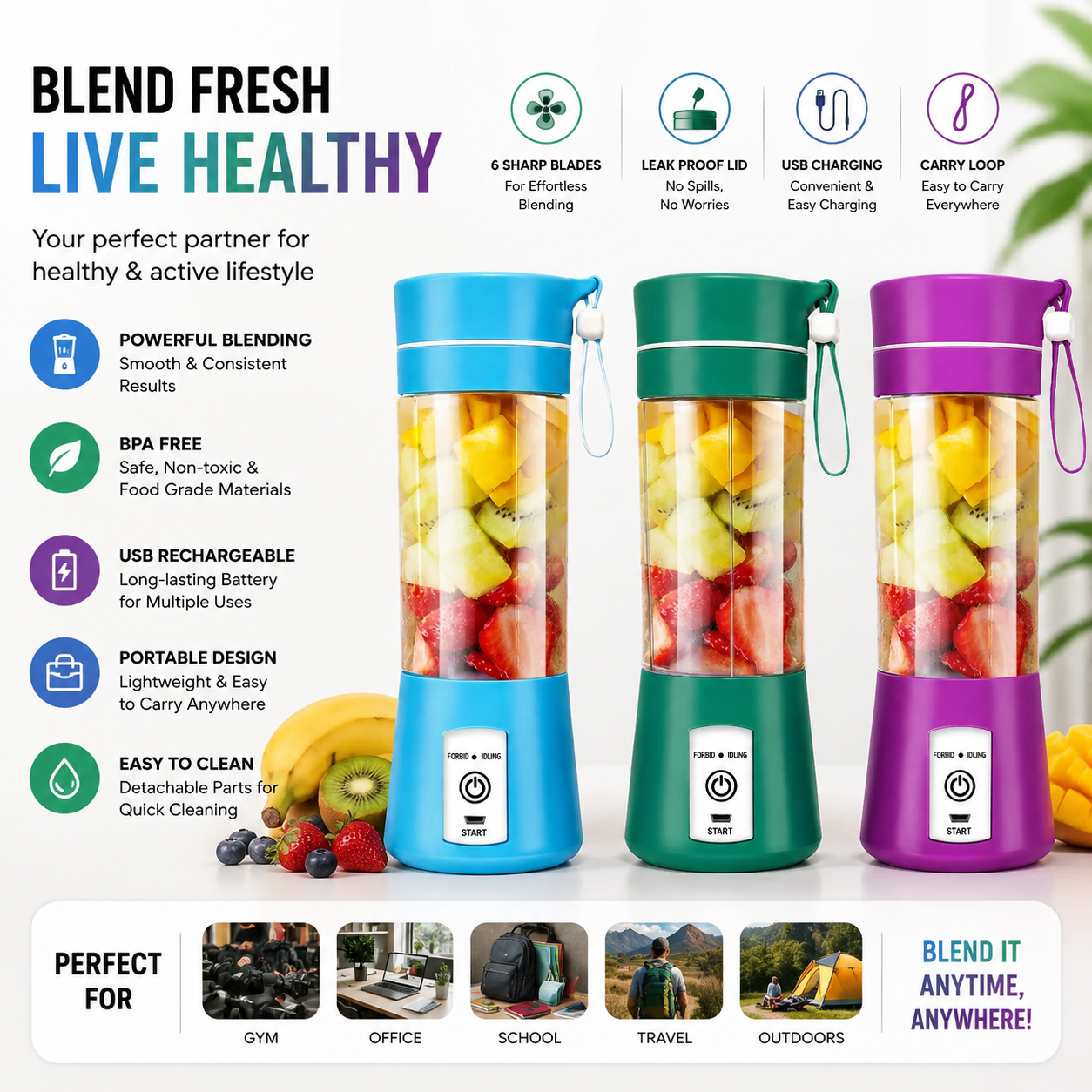 USB Portable Juicer - 6 Blades