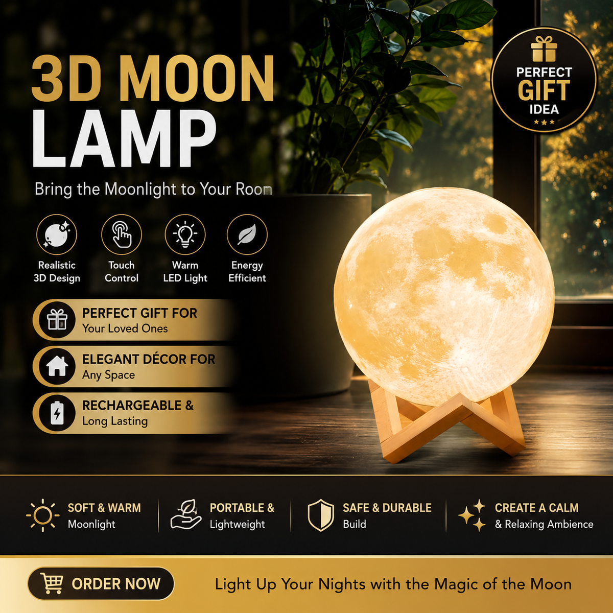 Moon Lamp LED Night Light - 8cm Battery Powered