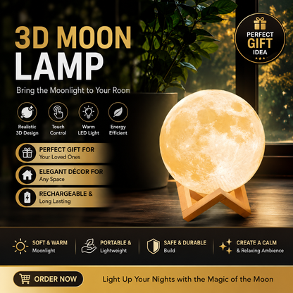 Moon Lamp LED Night Light - 8cm Battery Powered