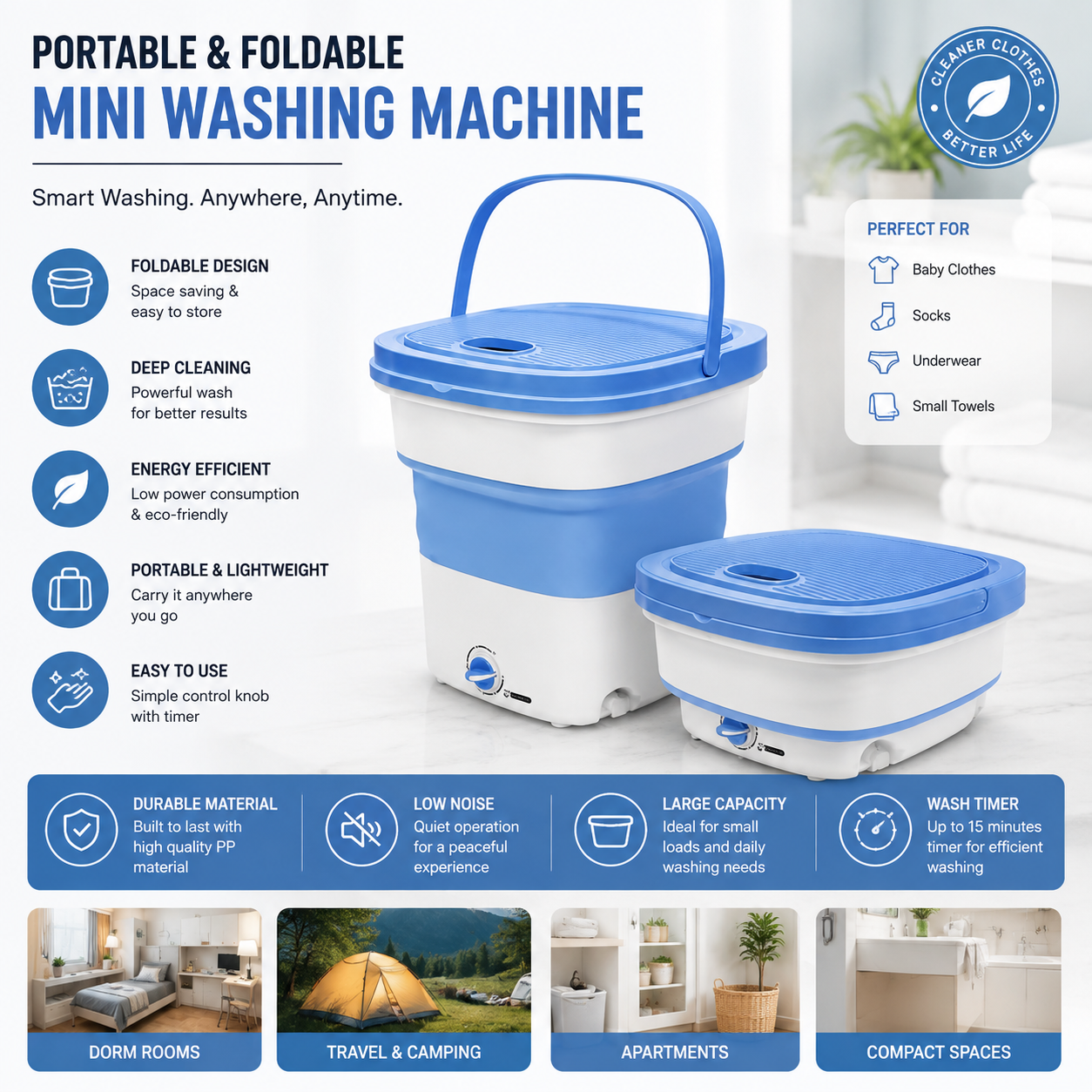 Folding Washing Machine With Dryer For Undergarments And Socks.