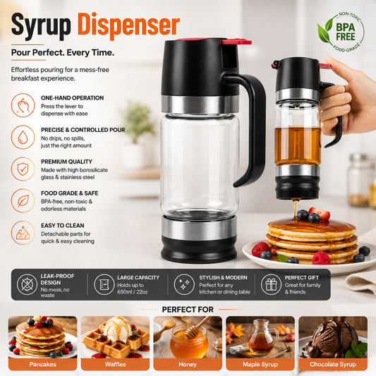 No-Drip Glass Honey & Syrup Dispenser