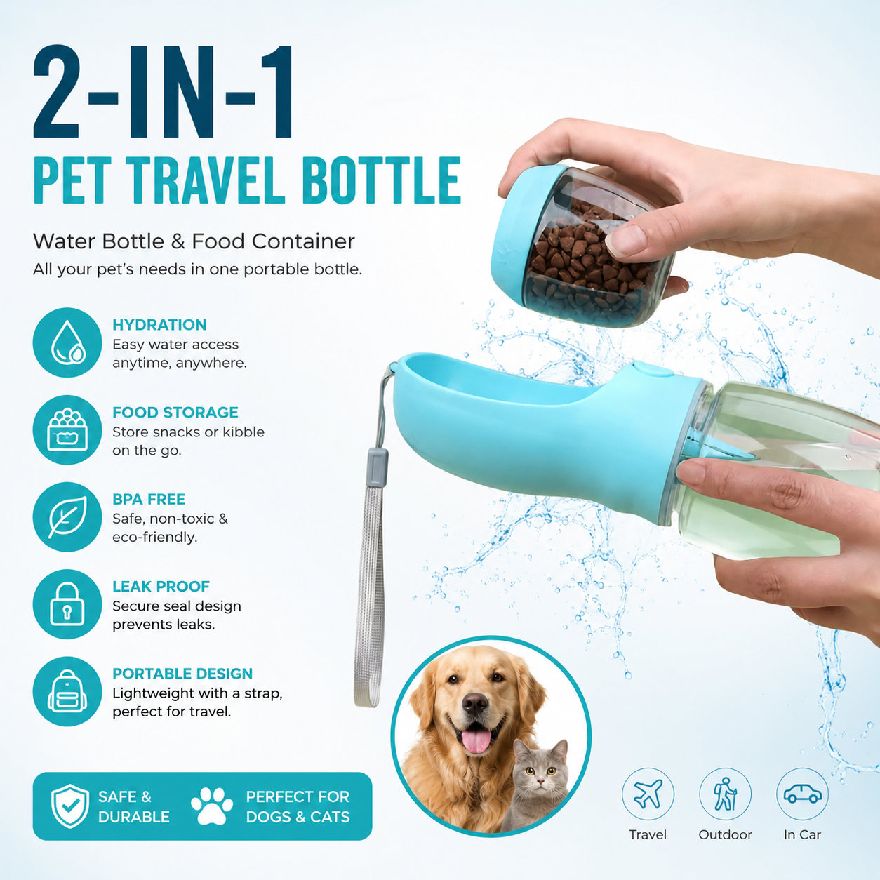 2-In-1 Portable Dog Water Bottle & Food Storage Container