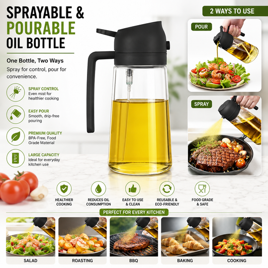 2-in-1 Plastic Spray Oil Bottle - 500ml
