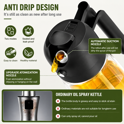 2-in-1 Plastic Spray Oil Bottle - 500ml