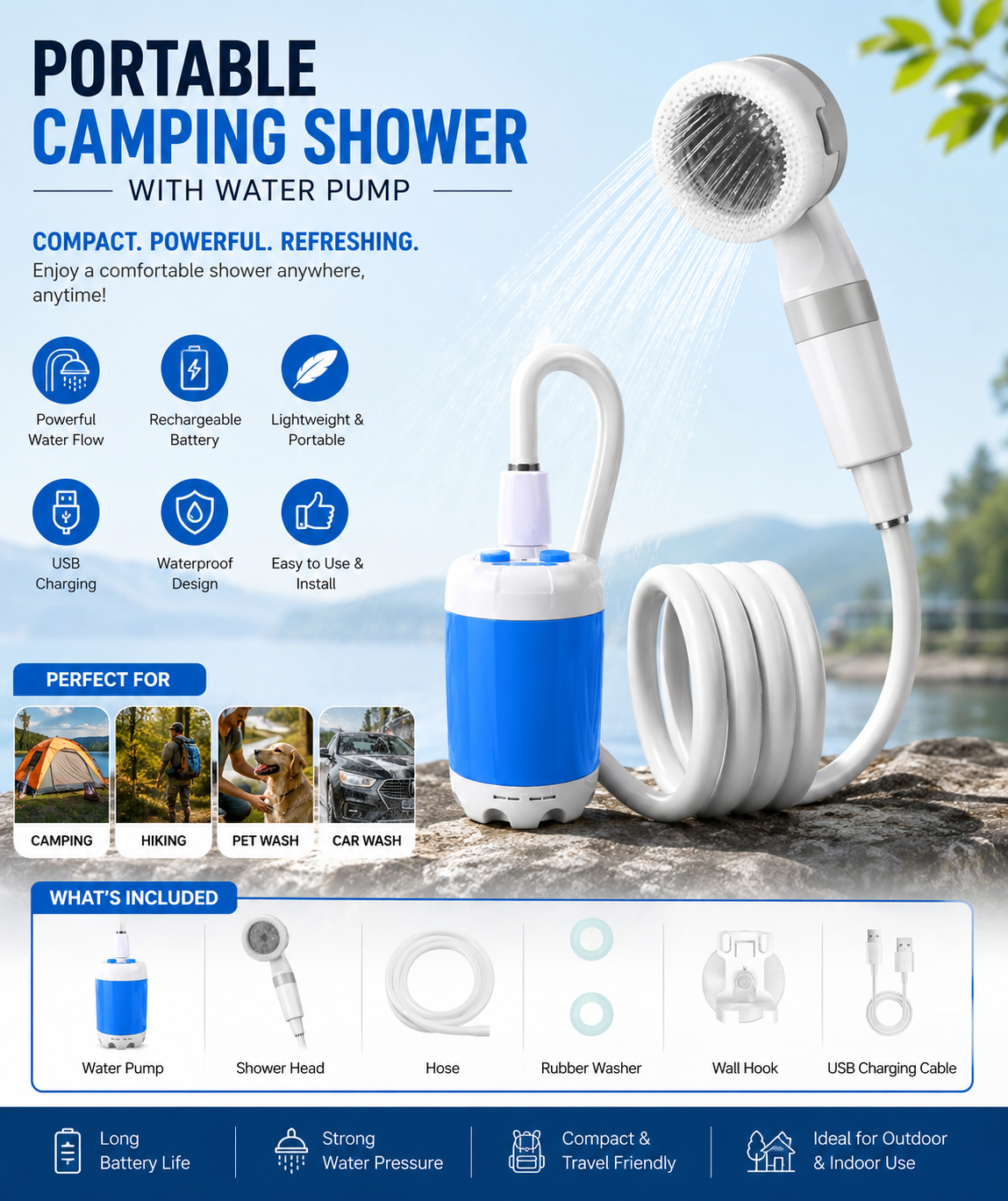 Portable Shower for Camping with Water Pump