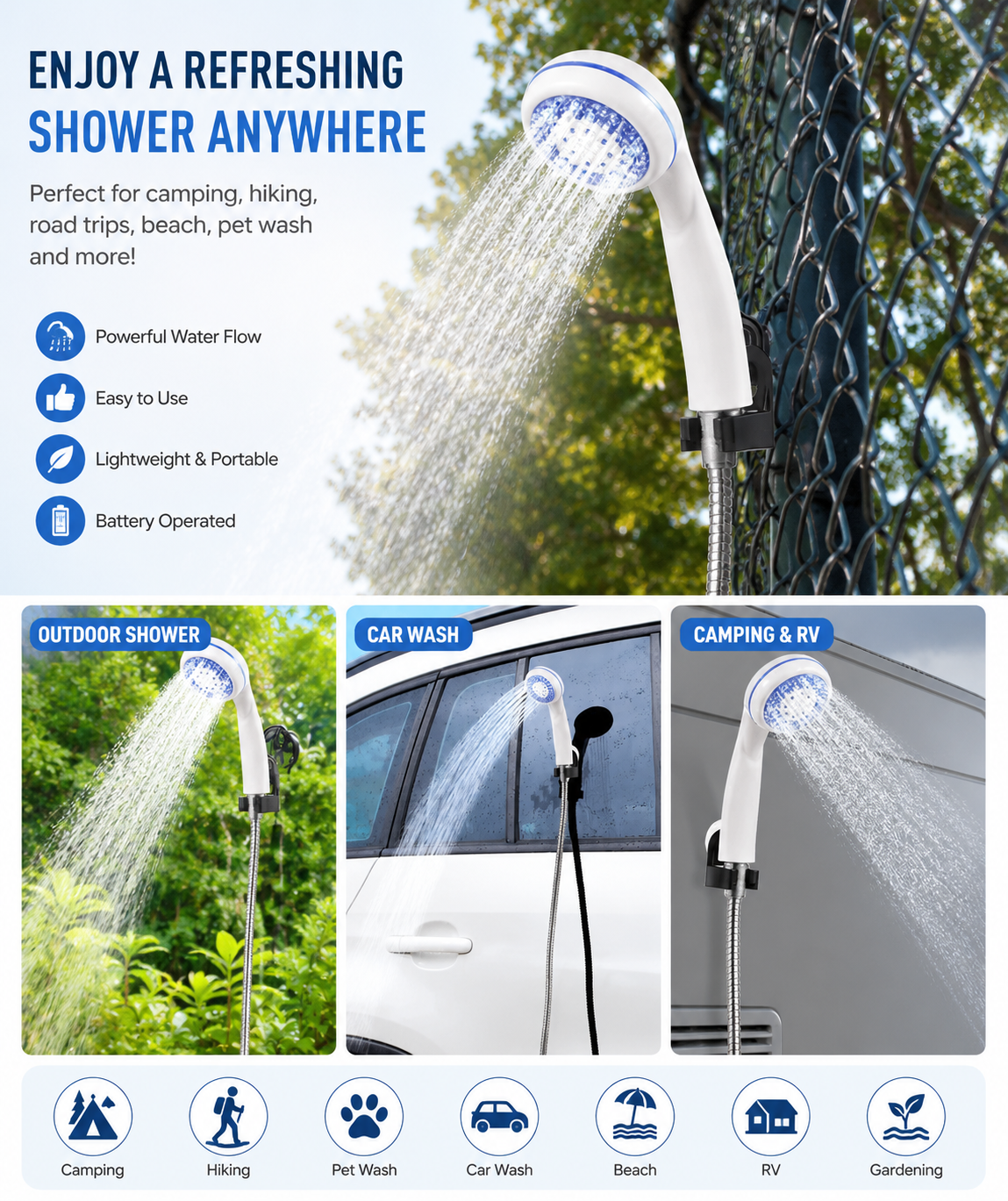 Portable Shower for Camping with Water Pump