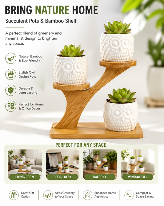 Succulent Pots & Bamboo Shelf