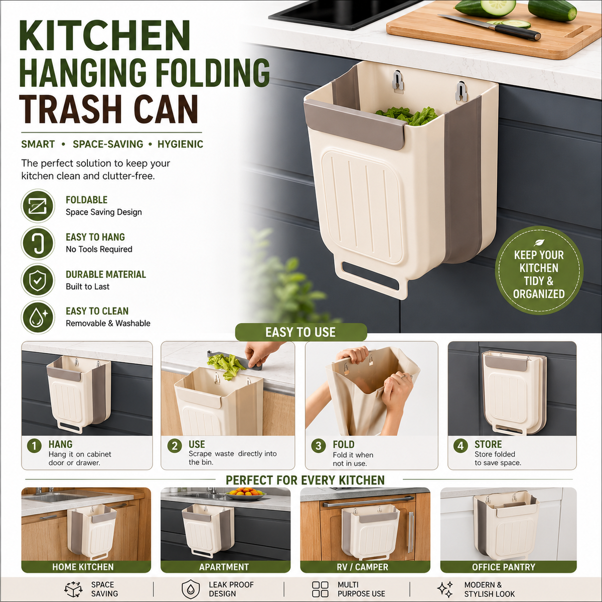 Kitchen Hanging Folding Trash Can