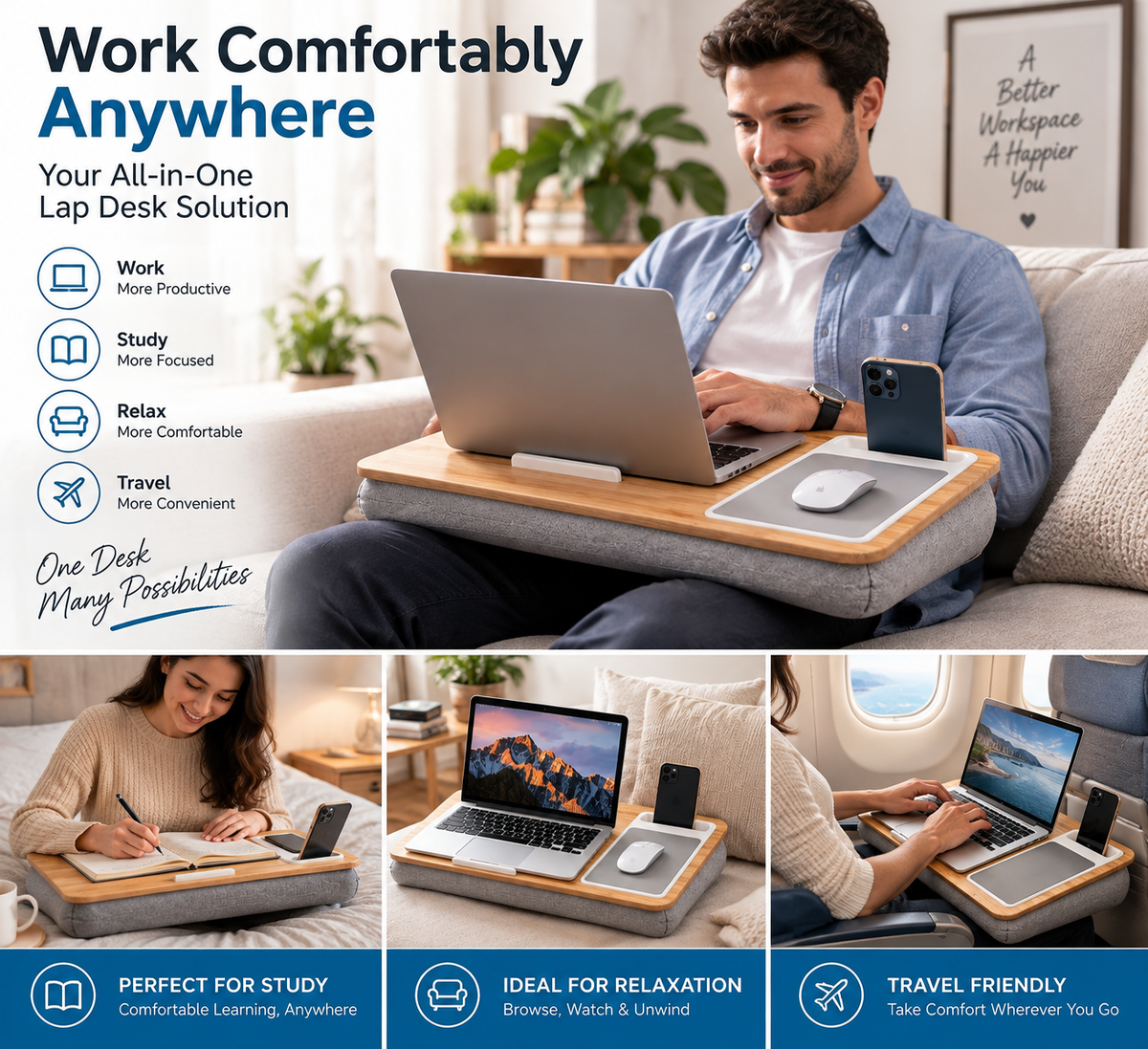 Home Office Lap Desk – Fits 15.6” Laptops