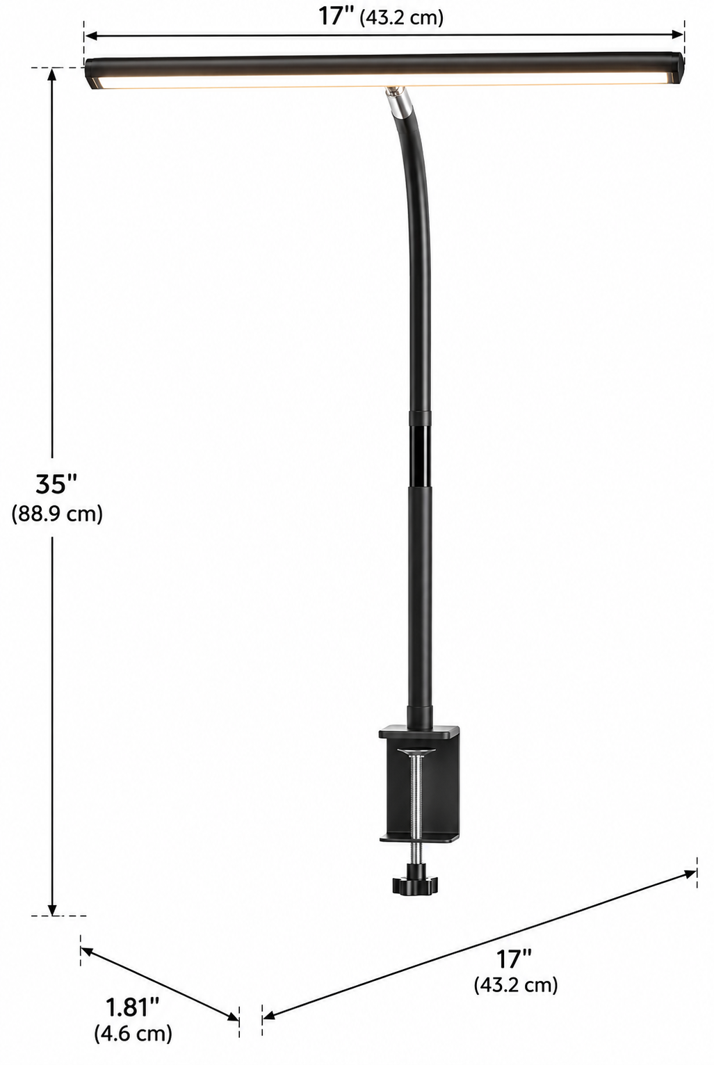 LED Desk Lamp with Clamp, 17" Stepless Dimming Light