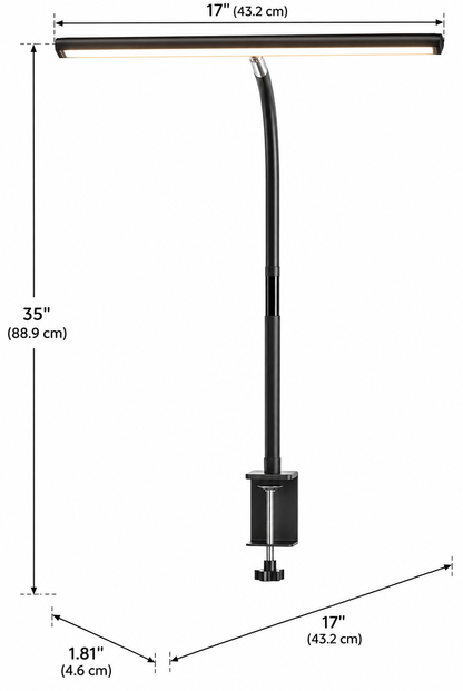 LED Desk Lamp with Clamp, 17" Stepless Dimming Light