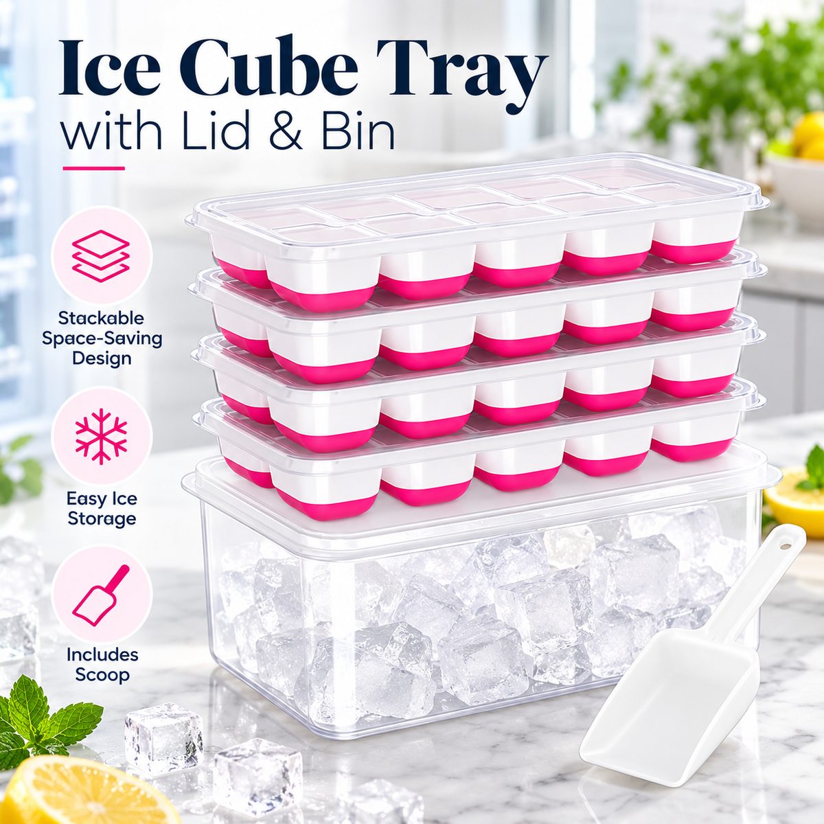 Ice Cube Tray with Lid and Bin