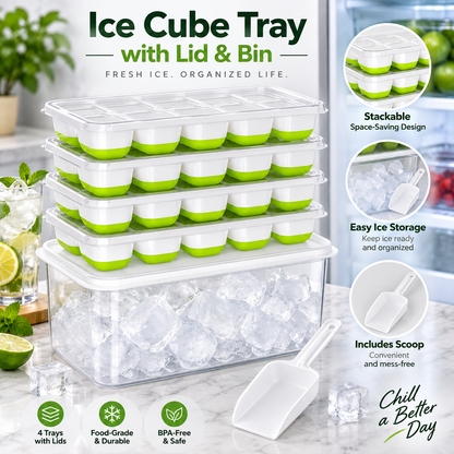 Ice Cube Tray with Lid and Bin