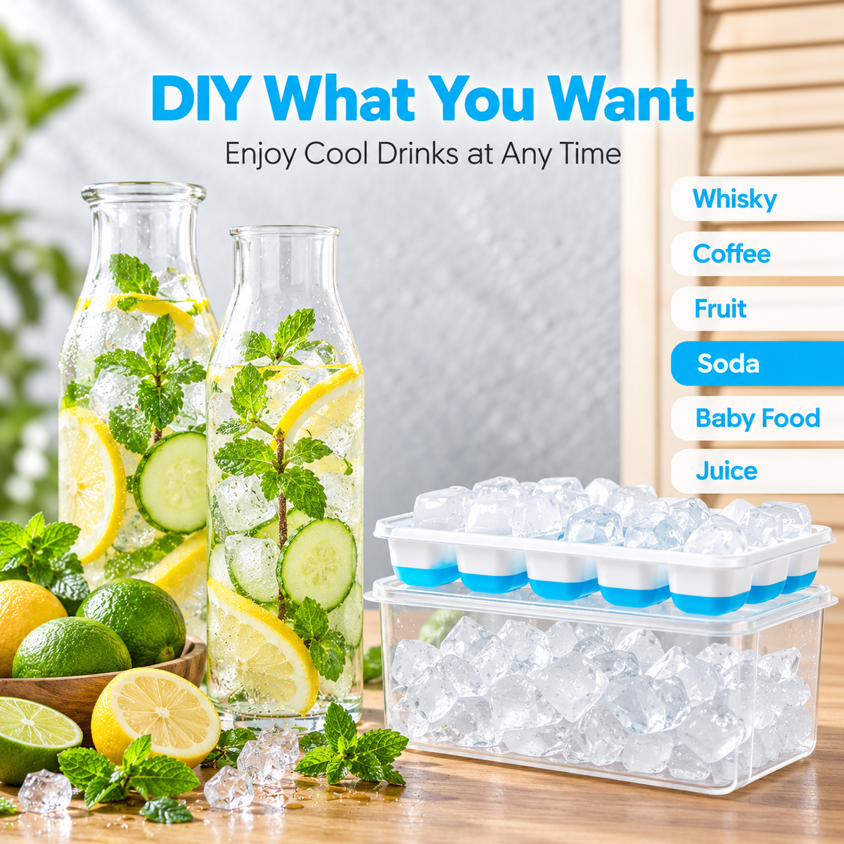 Ice Cube Tray with Lid and Bin