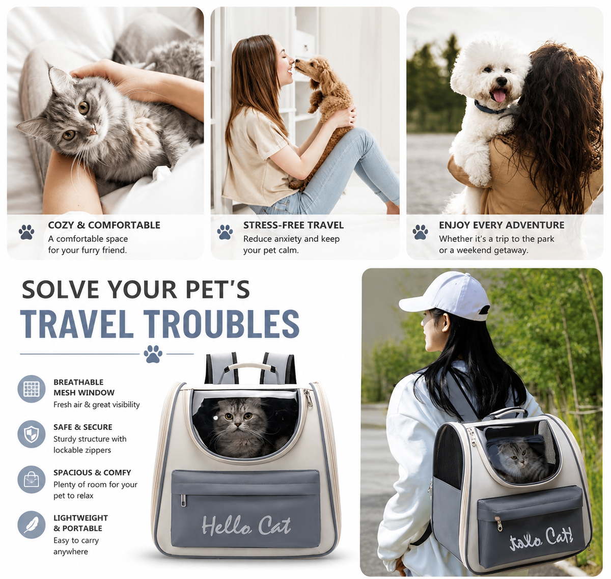 Cat Outdoor Carrier Bag - Breathable Pet Travel Bag for Cats, Puppies & Small Pets