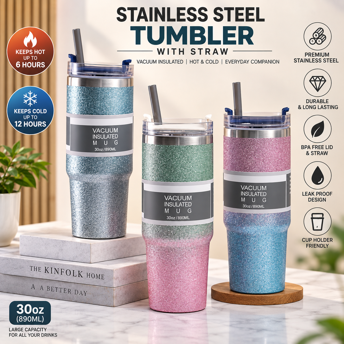 Stainless Steel Water Bottle with Straw - Tumbler