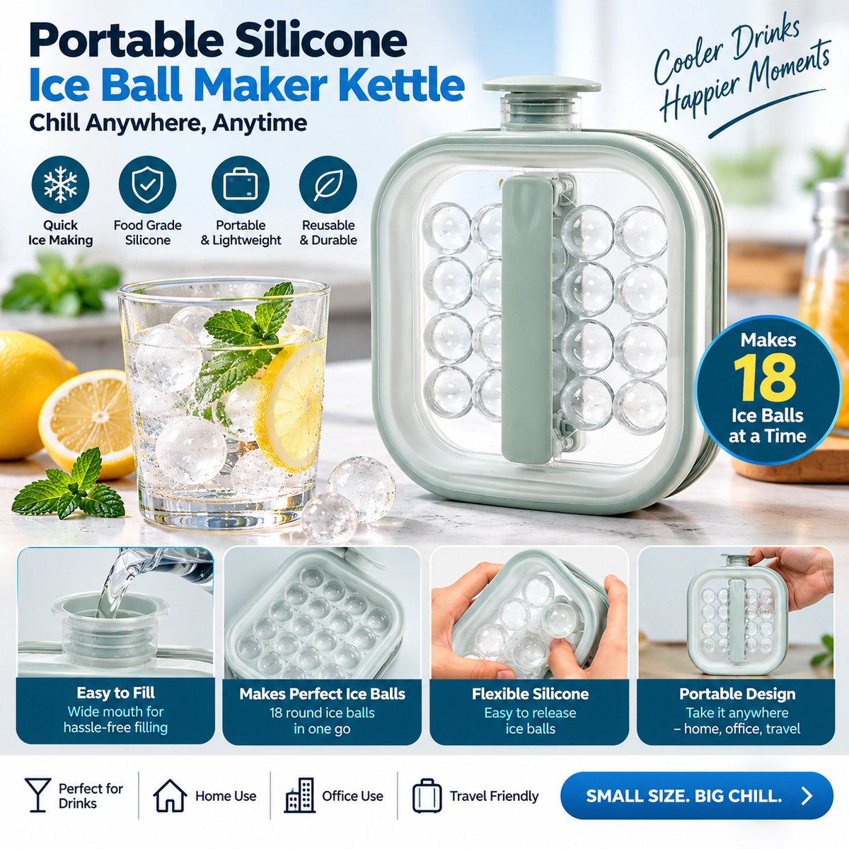 Portable Silicone Ice Ball Maker Kettle