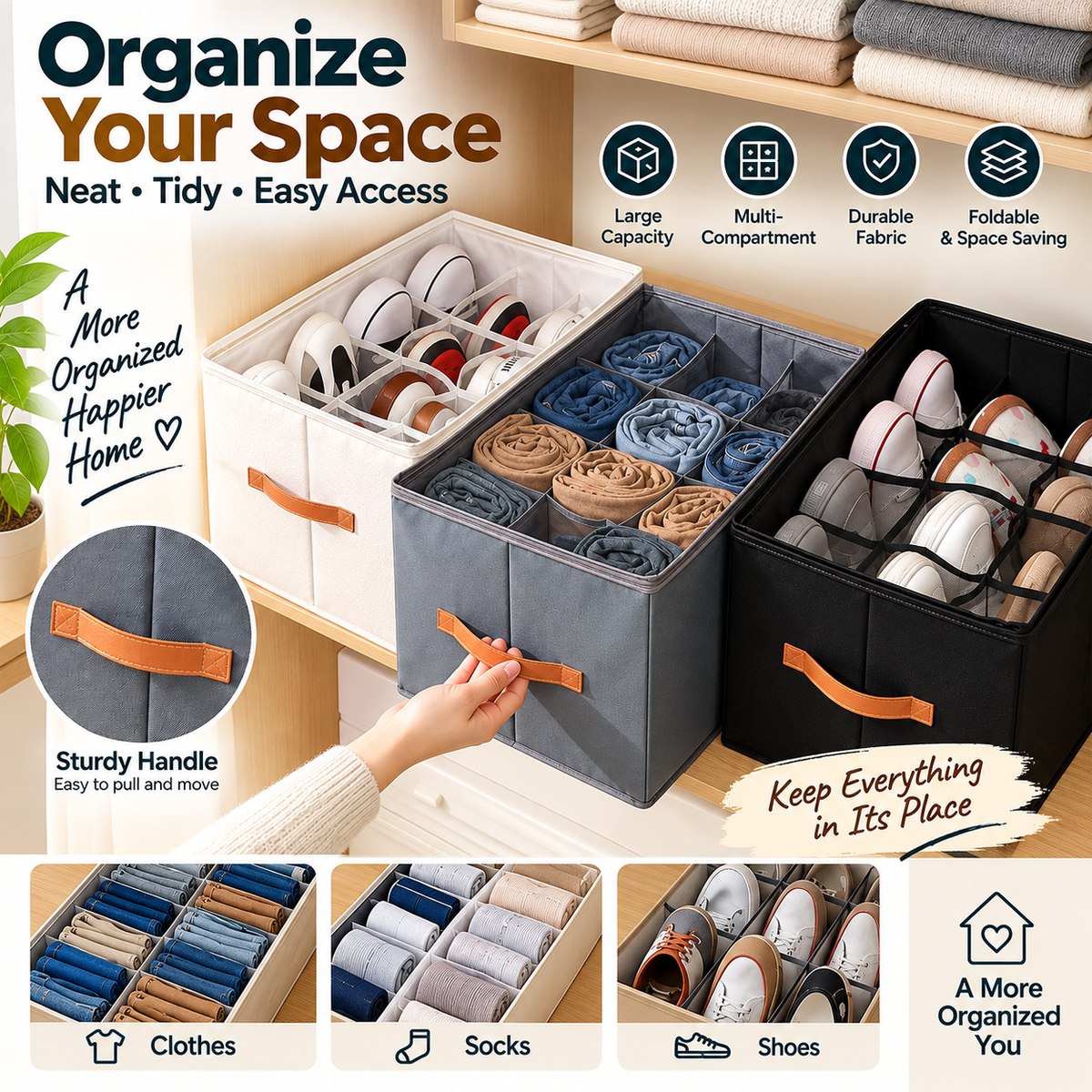 🔥Oxford Fabric Foldable Design Shoe Organizer, Storage Box