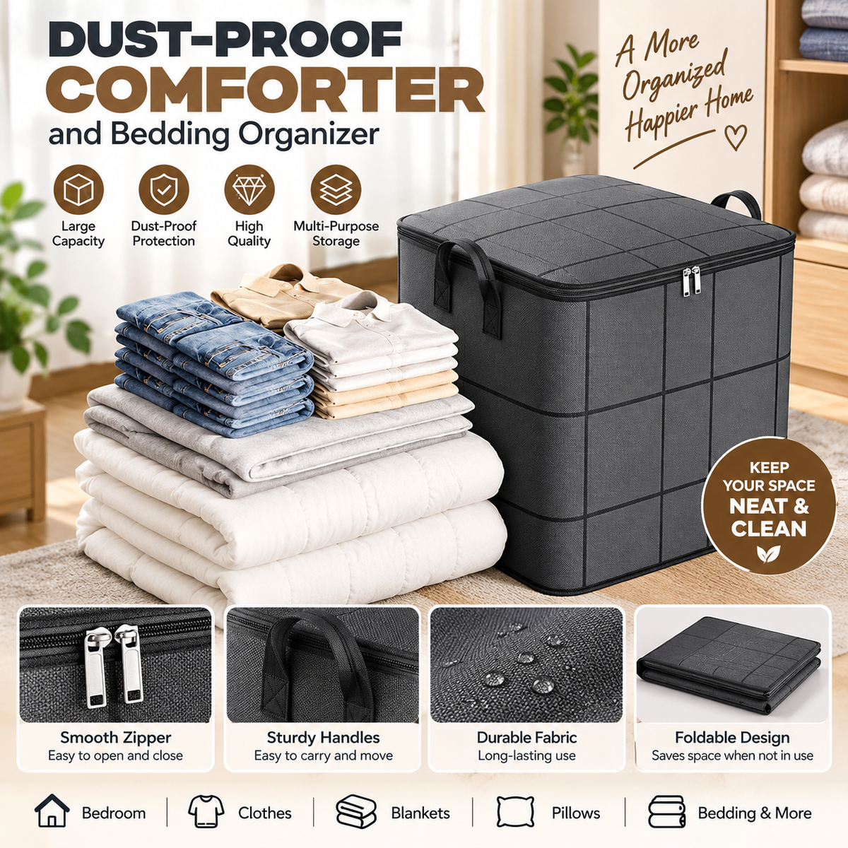 Dust-Proof Comforter and Bedding Organizer
