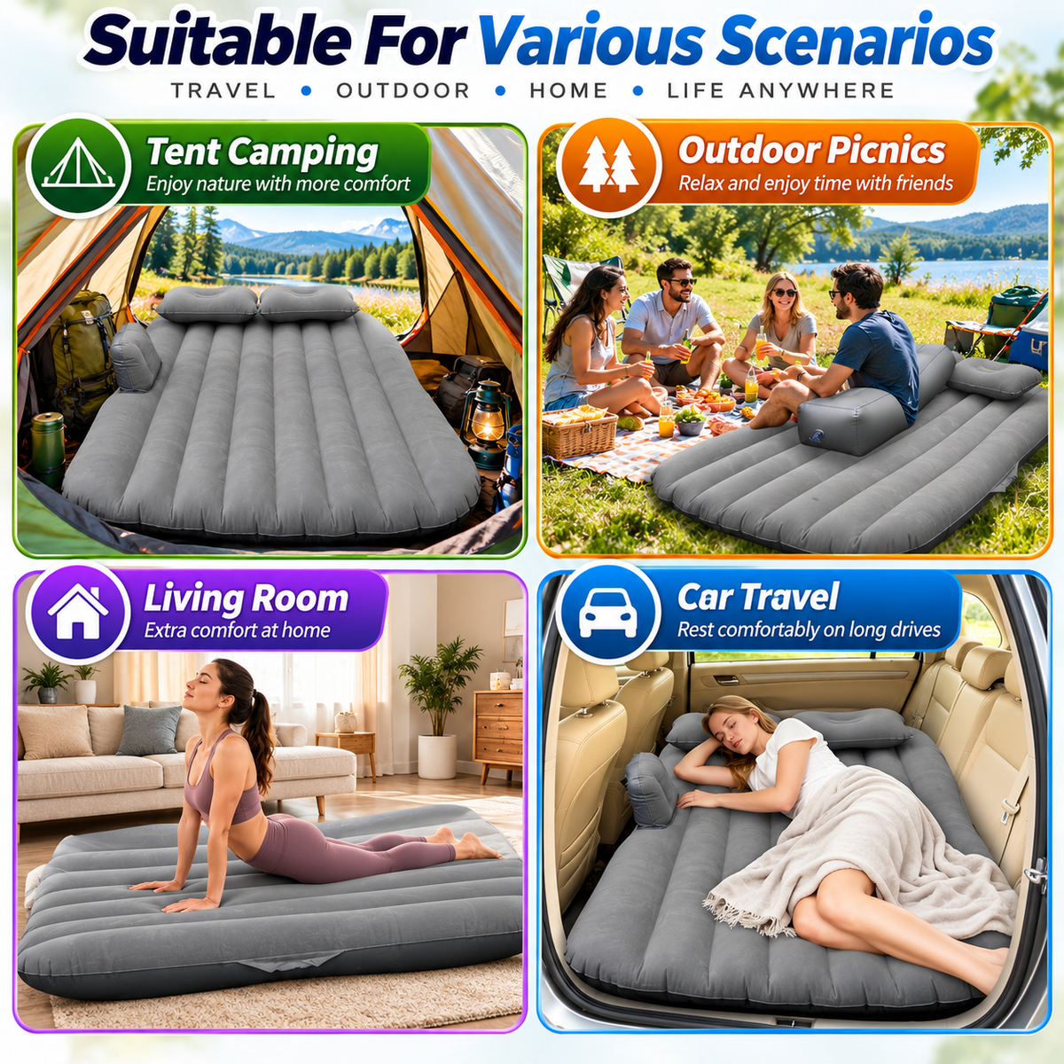 Inflatable Car Air Mattress Back Seat Bed with Air Pump