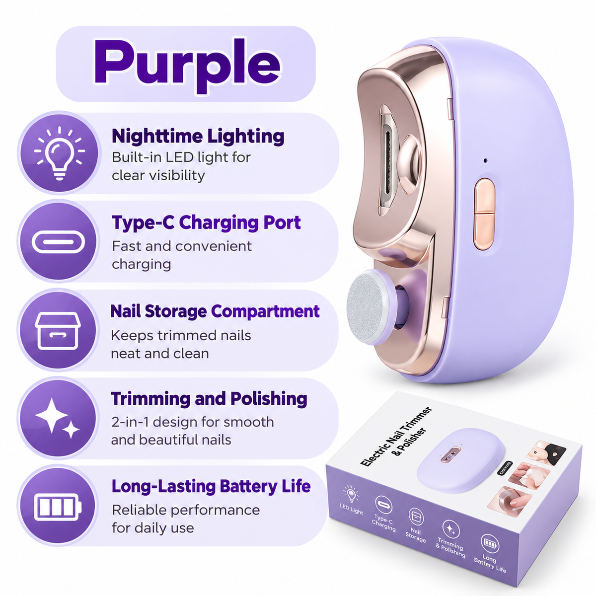 2 in 1 Electric Nail Clipper with Polisher