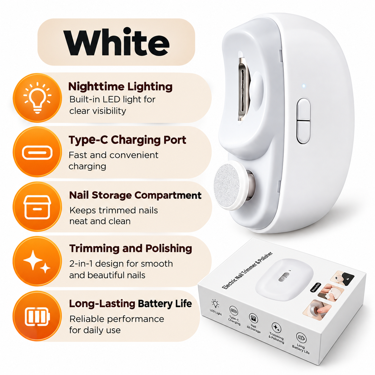 2 in 1 Electric Nail Clipper with Polisher