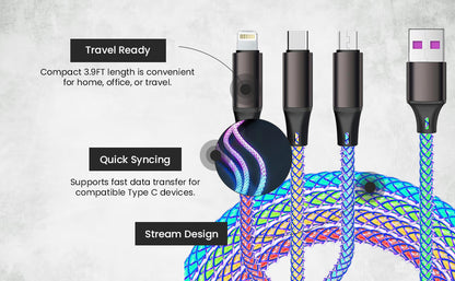 RGB Type C Cable - 3-in-1 66W 6A